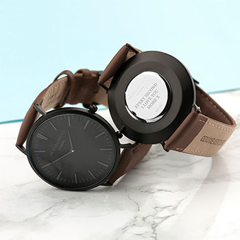 Men's Modern-Vintage Personalised Watch With Black Face in Brown