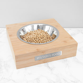 Personalised Bamboo Pet Bowl with Metal Tag