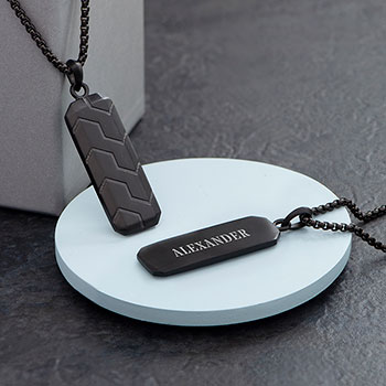Personalised Men's Black Steel Dog Tag Necklace